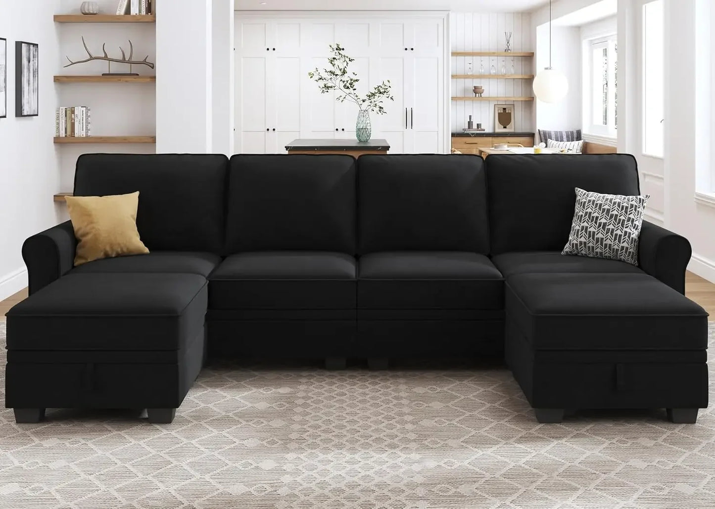 Sectional Sofa with Storage Seat U Shaped Sectional Couch with Reversible Chaise Convertible Sectional Couch for Living Room