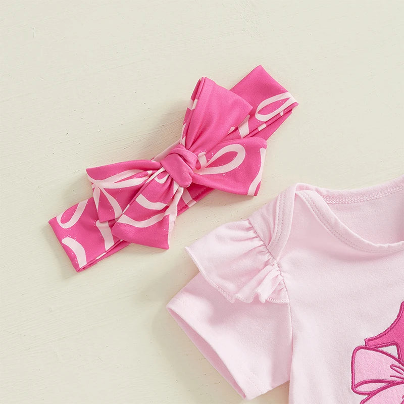 Adorable Baby Girl Floral Print Sleeveless Romper with Matching Bow Headband and Ruffle Hem Pants 3-Piece Outfit Set for Summer