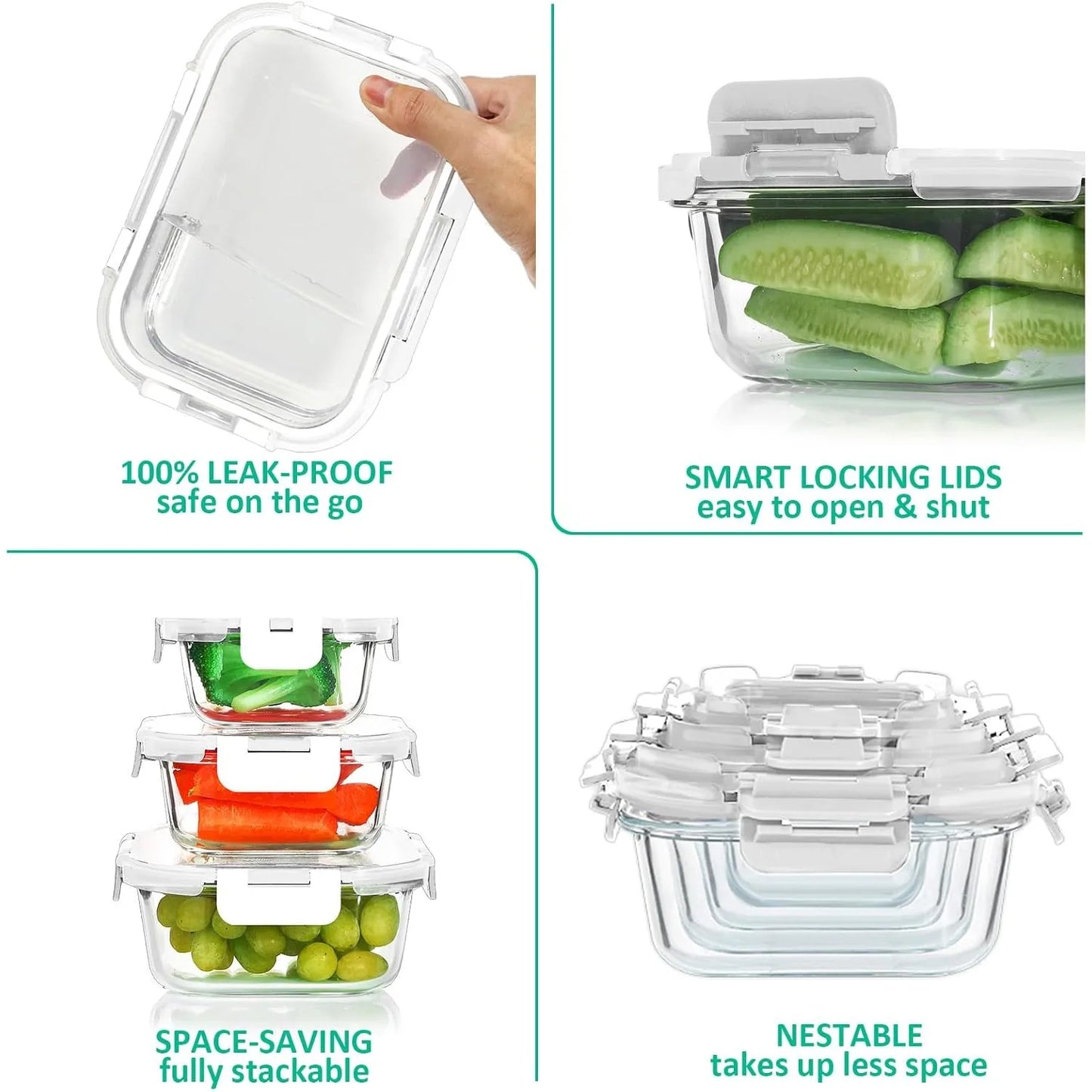 24 Pieces Glass Food Storage Containers Set,Glass Meal Prep Containers-Stackable Airtight Glass Storage Containers with lids