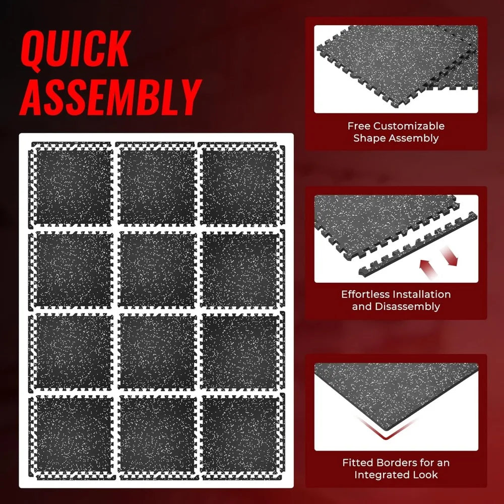 0.56'' Thick Rubber Top Exercise Equipment Mats, High Density EVA Foam Mats w/Rubber Top, Interlocking Gym Flooring for Home Gym