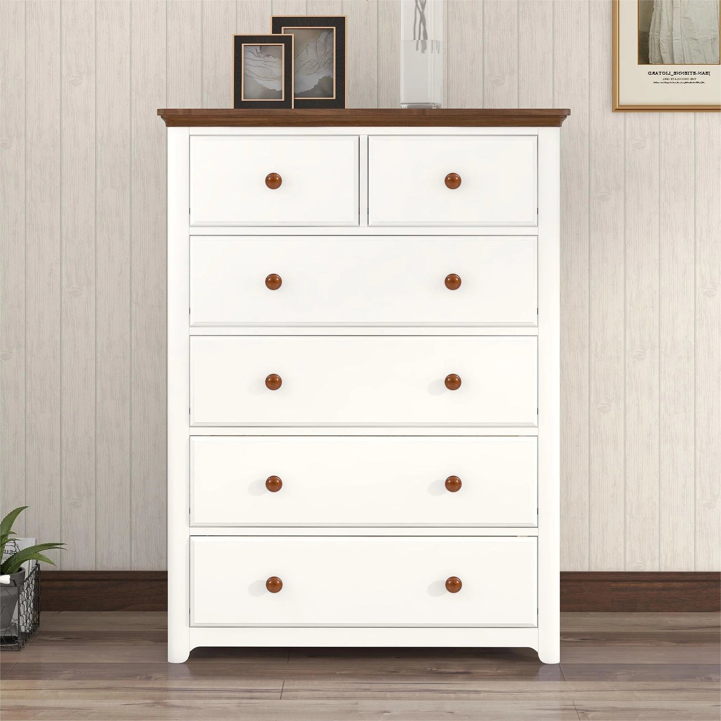 Wooden Chest With 6 Drawers Wood Rustic Tall Chset Storage Cabinet Dressers Organizer For Bedroom Hallway Living Room