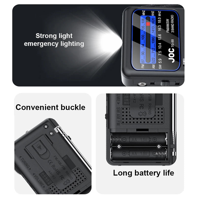 Portable AM/FM/SW Radio Battery Operated Radio with Earphone Jack Pocket Radio Small Radio for Outdoor Camping Emergency