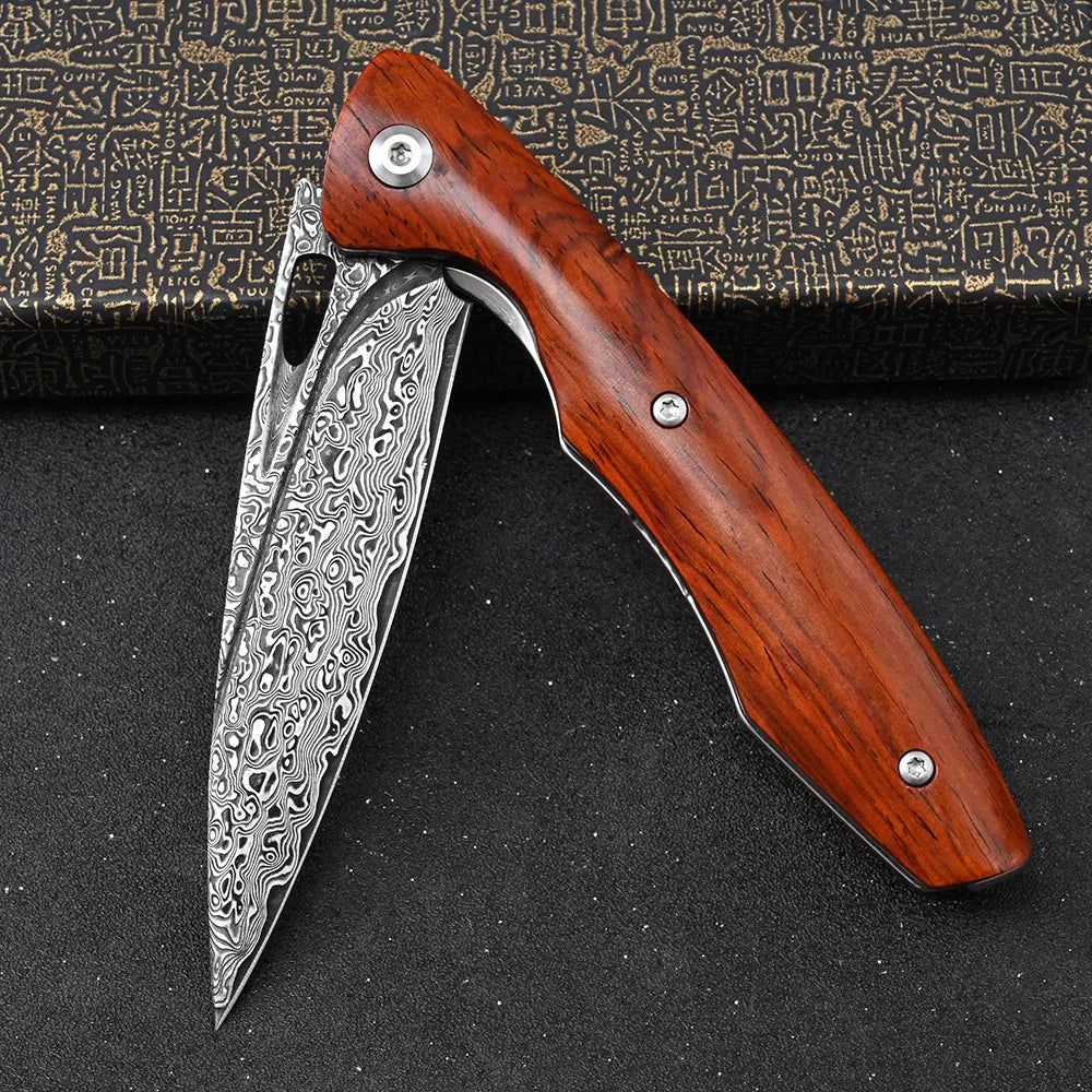 SDOKEDC VG10 Damascus Steel Folding Knives Multitool Edc Hand Tools Camping Knife Outdoor Survival Mens Gifts Rosewood Handle