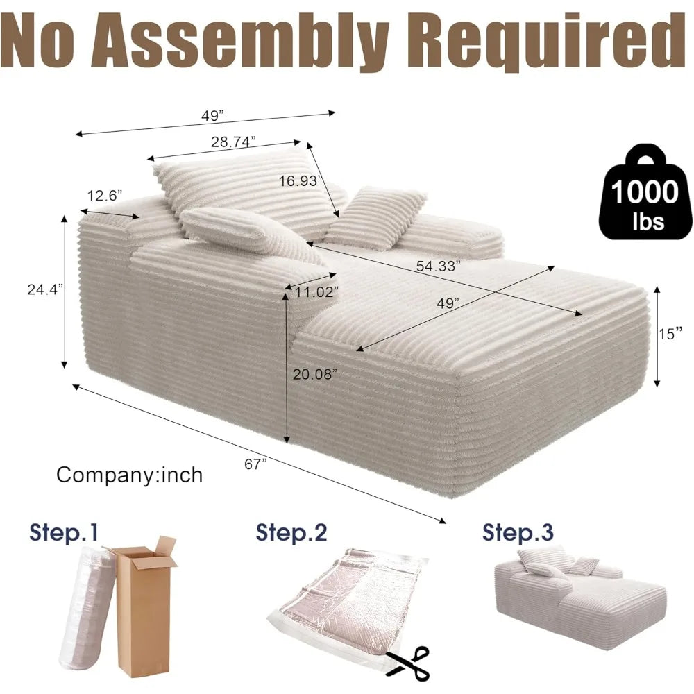 67" Oversized Chaise Lounge Reading Chair,Plush Corduroy Boneless Memory Foam Couch Sofa Beds,Lounging Chairs with Deep Large se