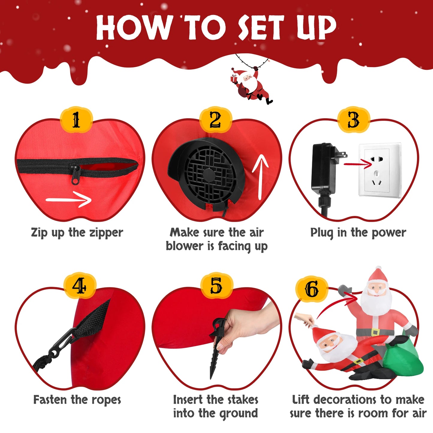 6 FT Lighted Christmas Inflatable Decoration, Inflatable Santa Claus with Large Gift Bag, Funny Blow Up Yard Decorations