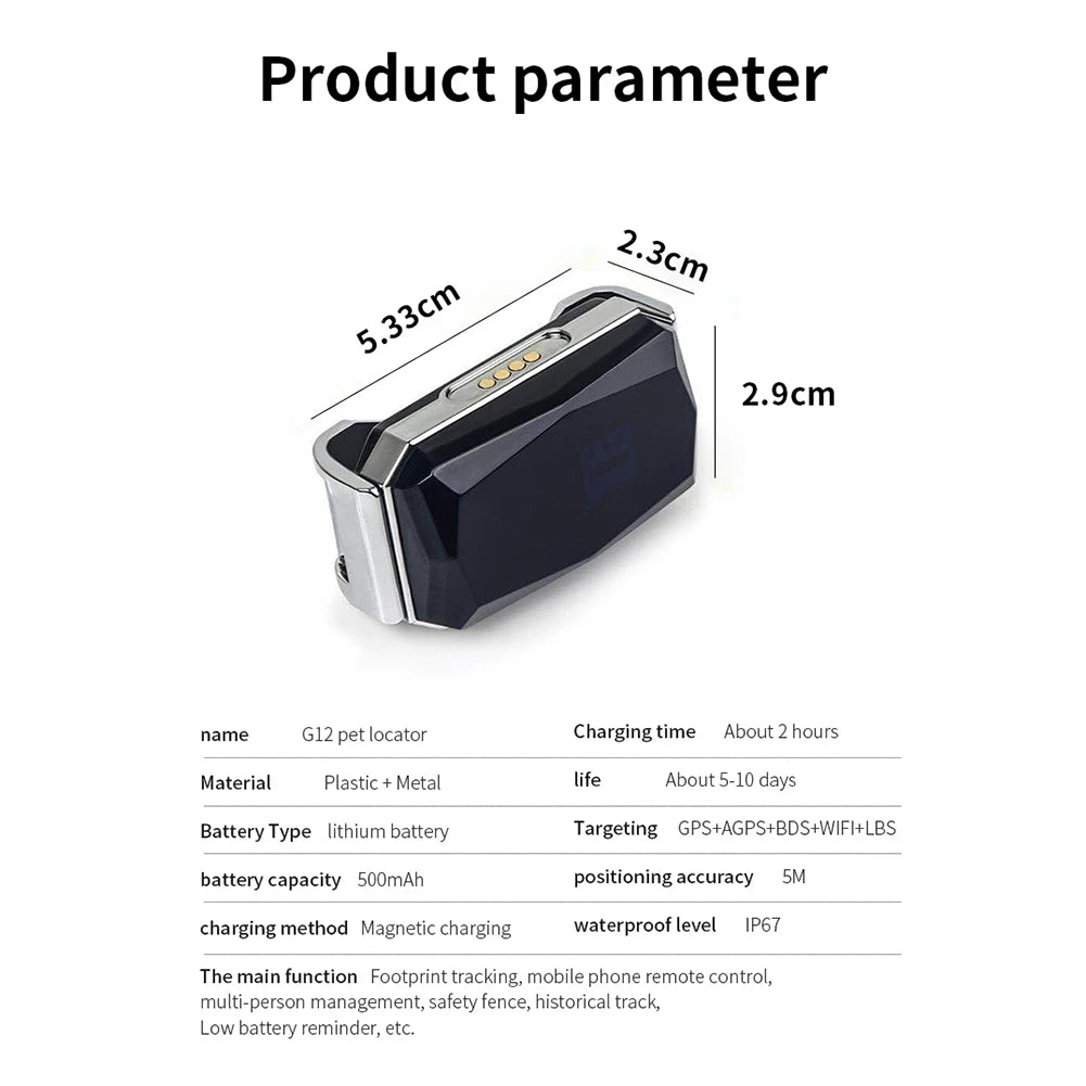 G12 GPS Location Tracker Wearable Collar Pet Tracking Locator Waterproof IP67 Anti-lost Record Multifunctional for Kids Elderly