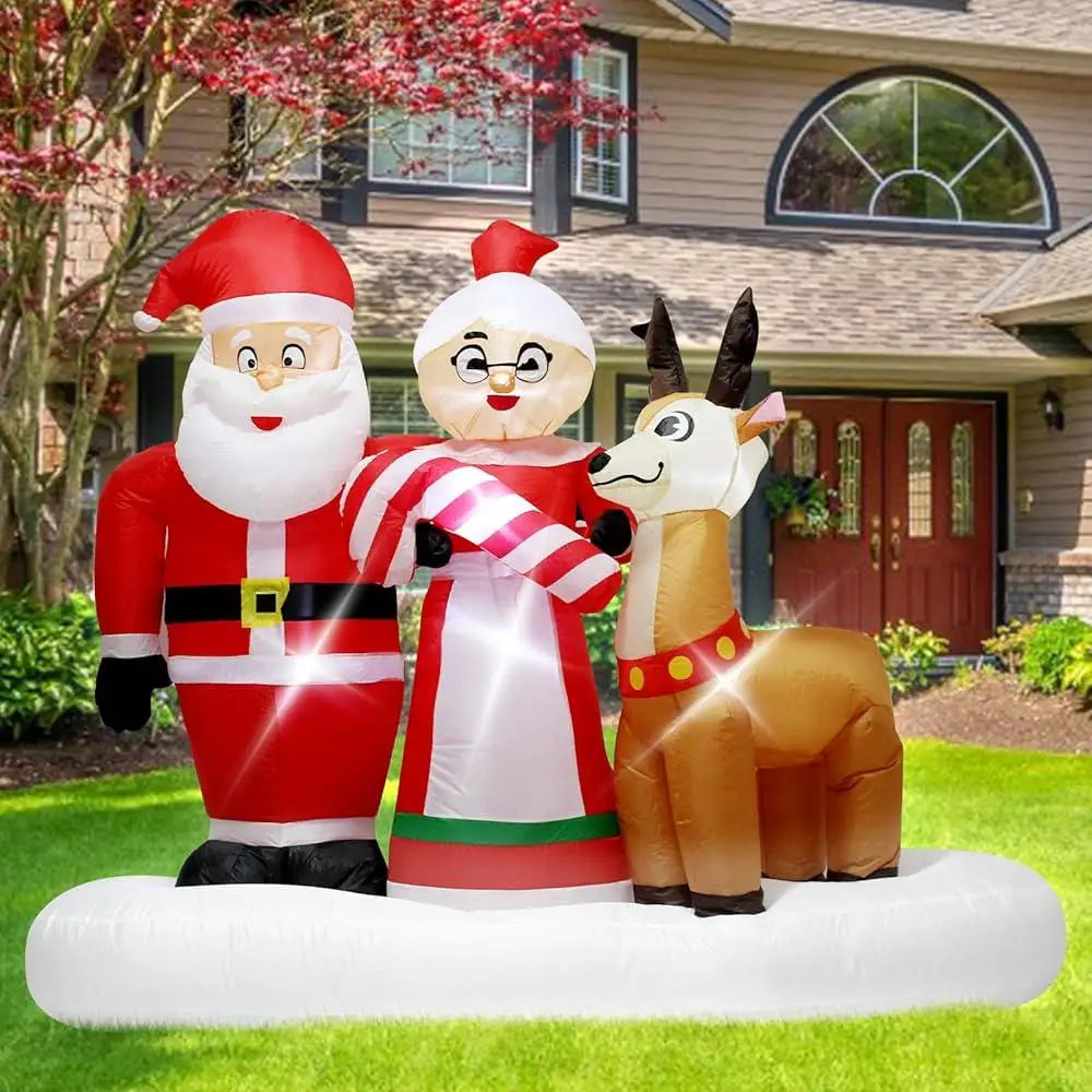 7ft Inflatable Santa Claus Mrs Claus Reindeer LED Lights Outdoor Christmas Decoration Holiday Yard Ornament Easy Setup Weather
