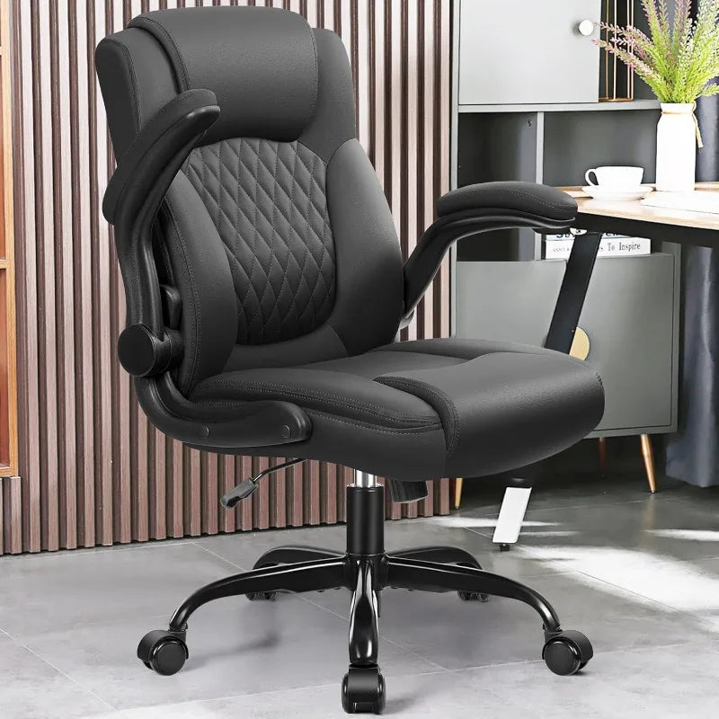 Leather Office Chair, PU Home Computer Desk Chairs Ergonomic Back Support,Small Gmaing Chair Wheels Adjustable Armrests
