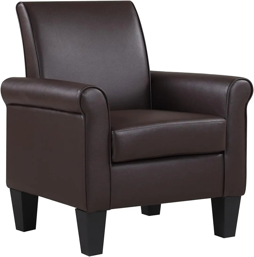 Mid-Century Modern Leather Accent Chairs Overstuffed Leather Living Room Chair Upholstered Comfortable Club Chair