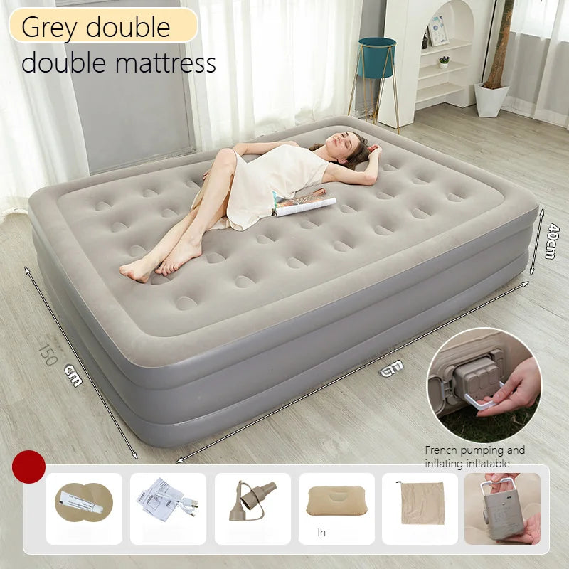 Luxury 1/2 Person Camping Bed Mat PVC Inflatable Sleeping Mattress Interior Air Mattress Glamping Mats Built-in Pump Thicken Mat