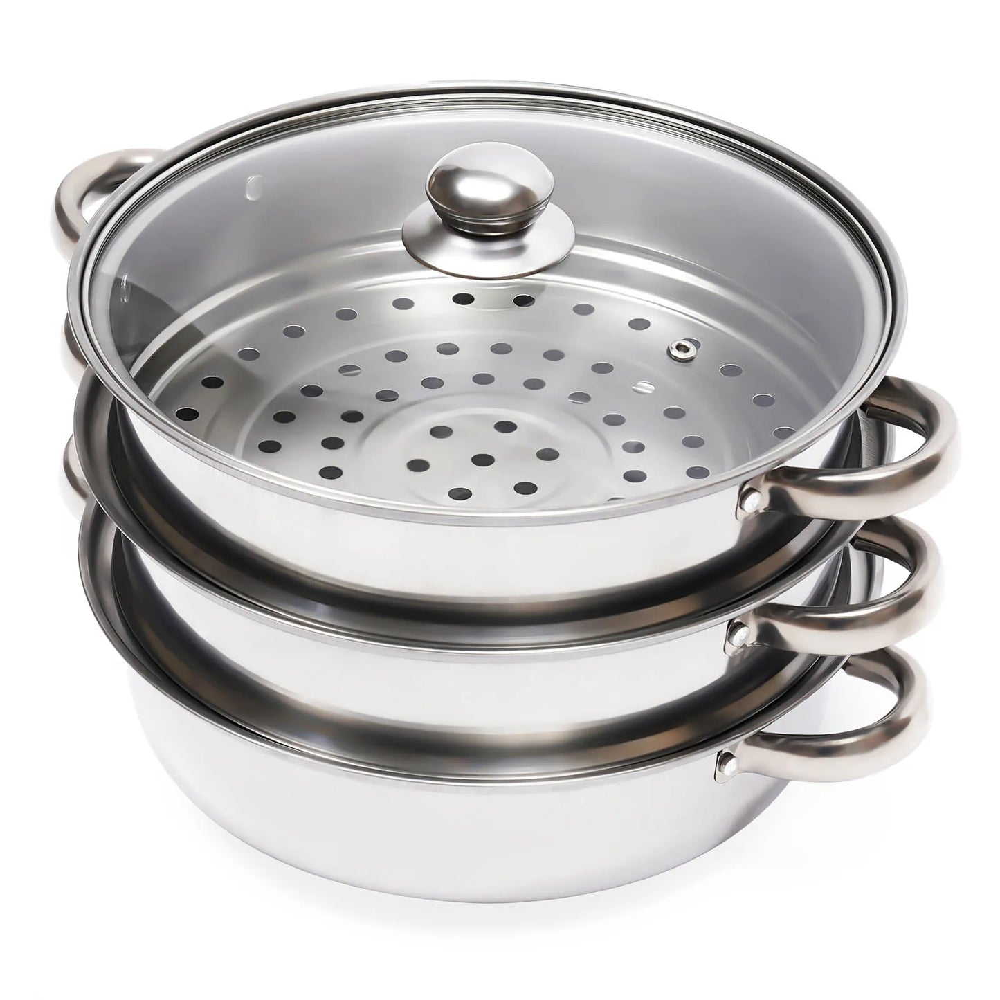Three - Layer Stainless Steel Steamer Pot: Durable & Stackable for Efficient Cooking