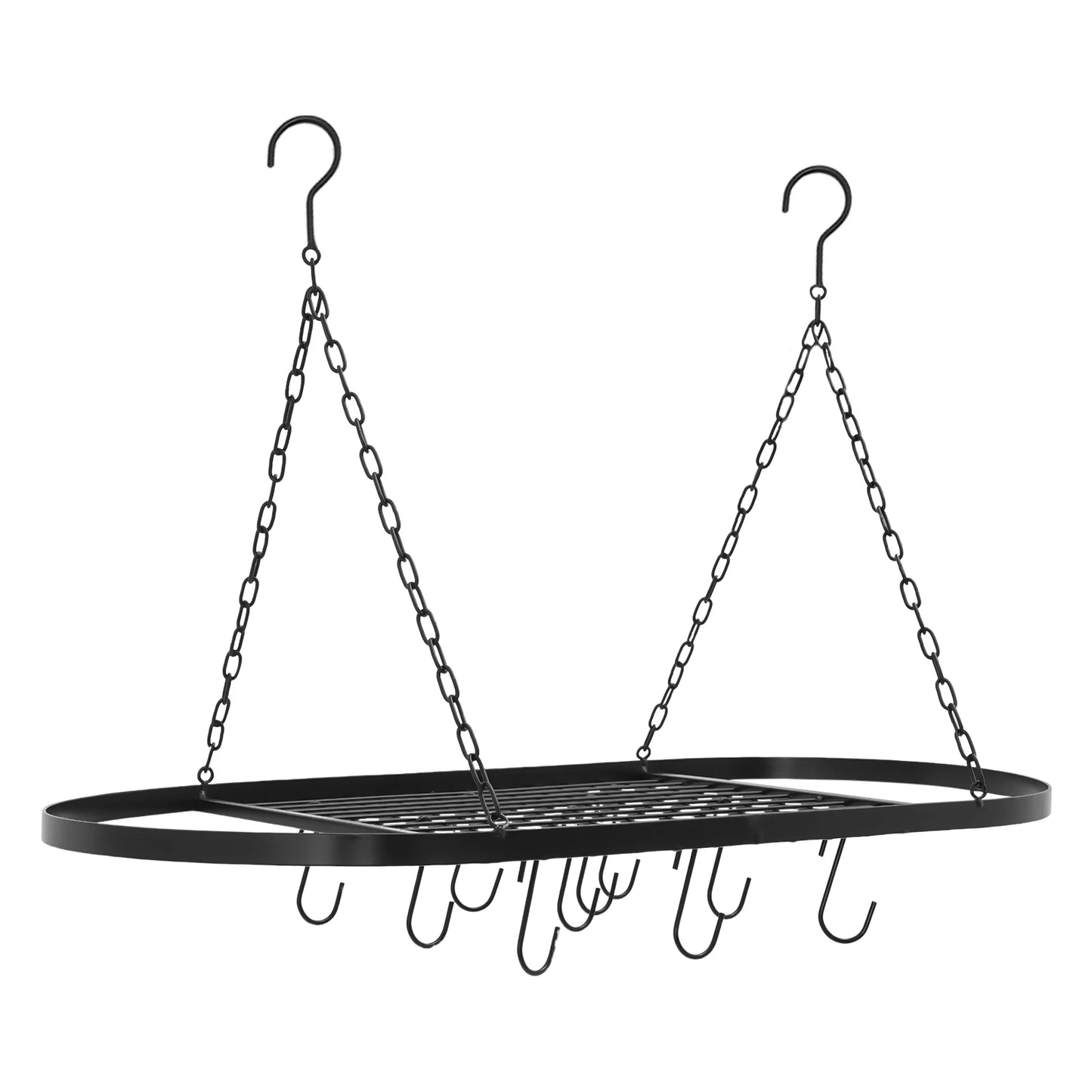Iron Ceiling Mounted Pot Rack with Grid and Hooks, Simple Installation and Cleaning
