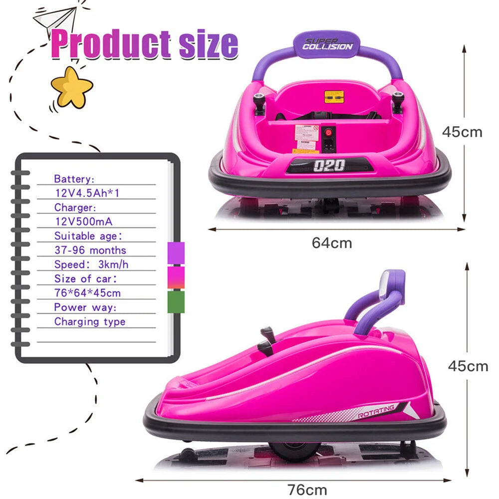 12V Electric Kids Ride On Bumper Car 360° Rotation Vehicle Toy W/ Remote Control 2 Operation Modes Security