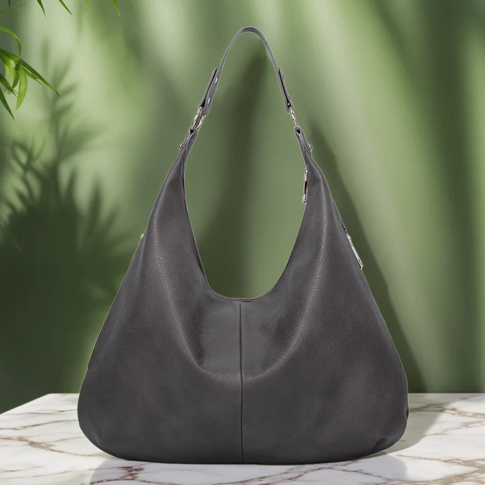 Shoulder Purse for Women with Zipper Slouchy Bag PU Leather Multi Pockets Handbag Crescent Bag for Work Travel