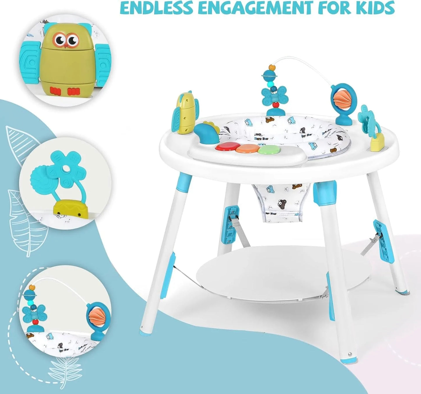 Baby activity center, 3-in-1 with detachable toys and 360 degree rotating seat, ideal for toddler development and entertainment
