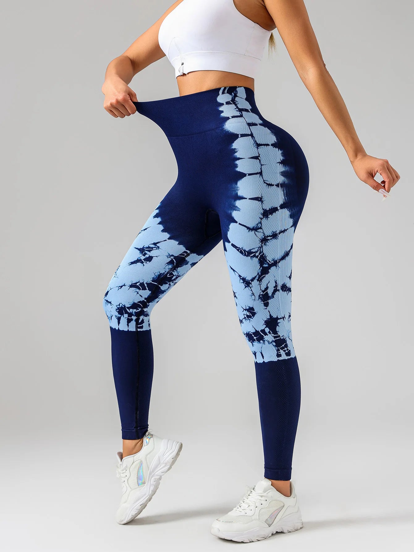 US Local Women's Tie-Dye High Waist Hip Lift Sports Fitness Seamless Yoga Pants Ruched Booty Compression Tights