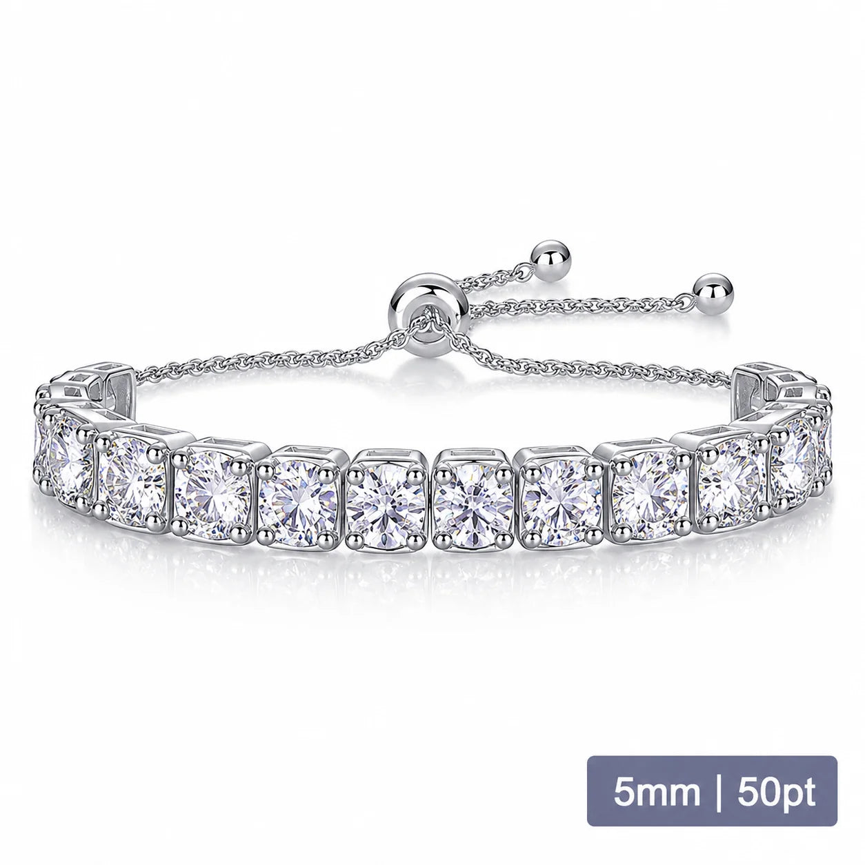 S925 Silver Moissanite Tennis Bracelet 3mm 4mm 5mm Round Cut Adjustable Bolo Chain For Women Anniversary Gift Fine Jewelry