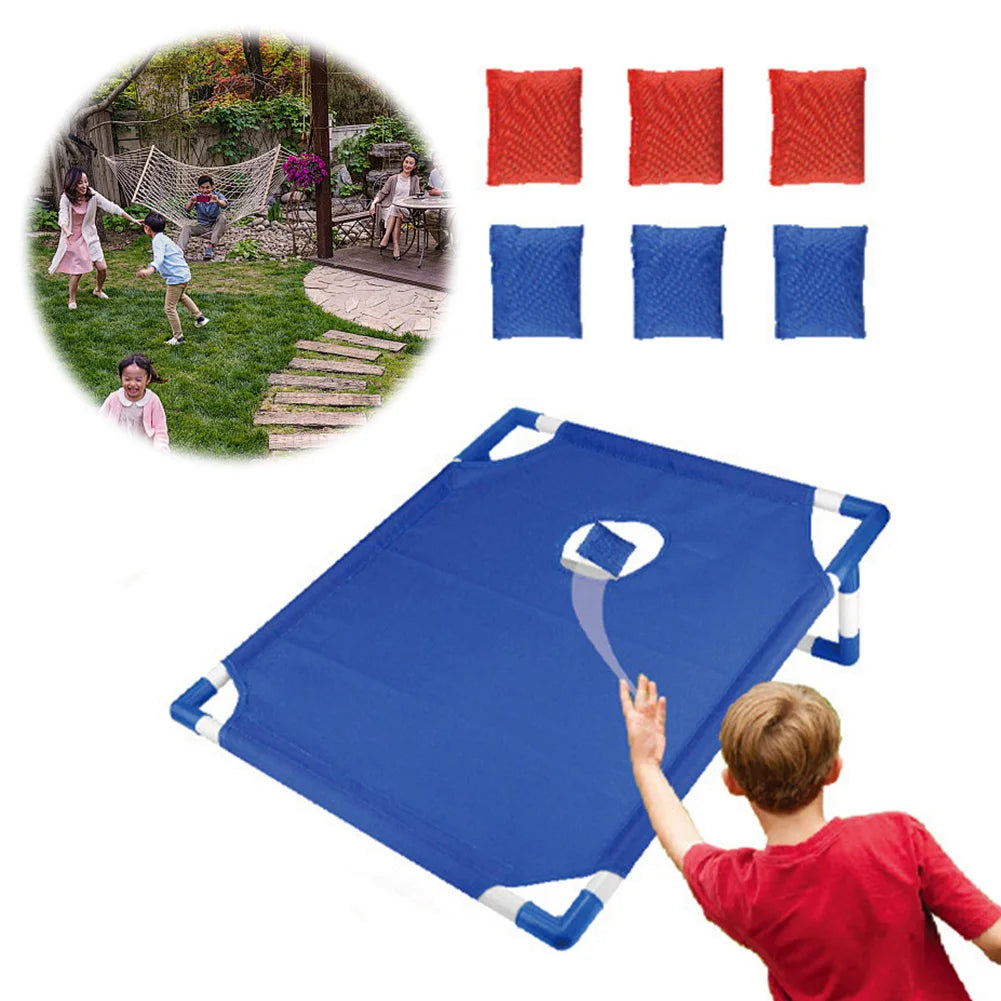 Portable Cornhole Set with 3 Red 3 Blue Bags Toss Games for Kids Adults Family Outdoor Yard Beach BBQ Camping Lawn Game