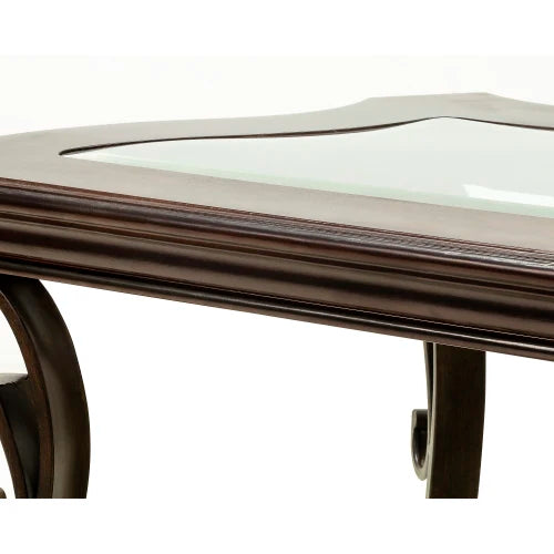 Traditional Glass Top Sofa Table With Marble Look Shelf And Metal Legs