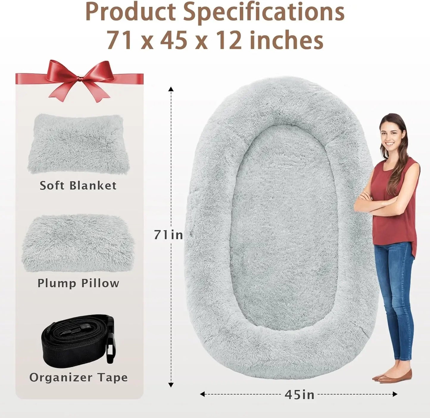 Human Dog Bed,71''x45''x12''Size Fits Adult and Pet Washable Giant People Dog Bed 10 CM Thick Memory Foam Large Oversize Dog Bed