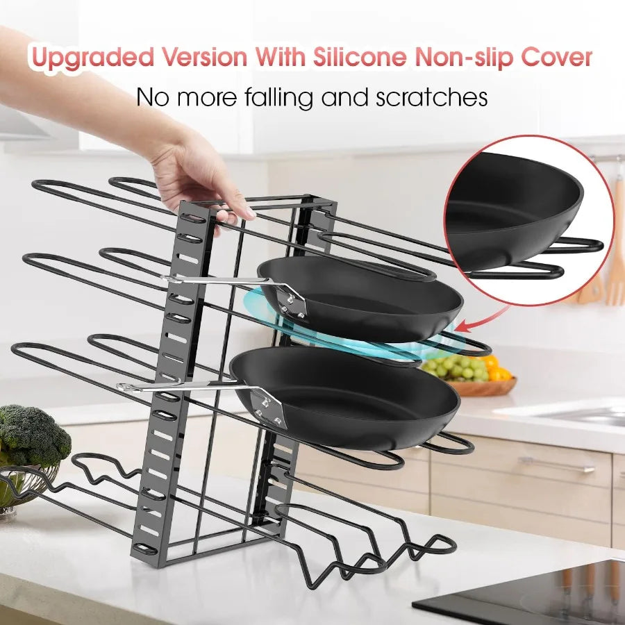 Pot Rack Organizers 8 Tiers Pots and Pans Organizer for Kitchen Organization Storage Adjustable Pot Lid Holders Pan Rack Lid Or