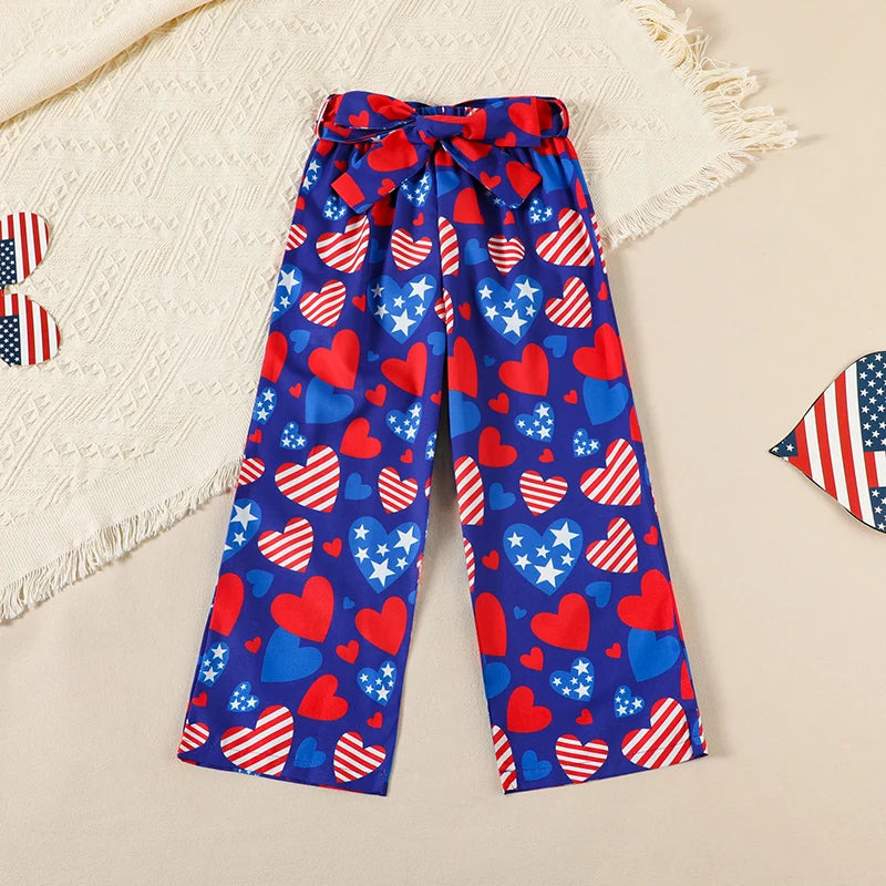 Cute Toddler Independence Day Outfit American Flag Print Sleeveless Top and Denim Shorts 2 Piece Set for Girls