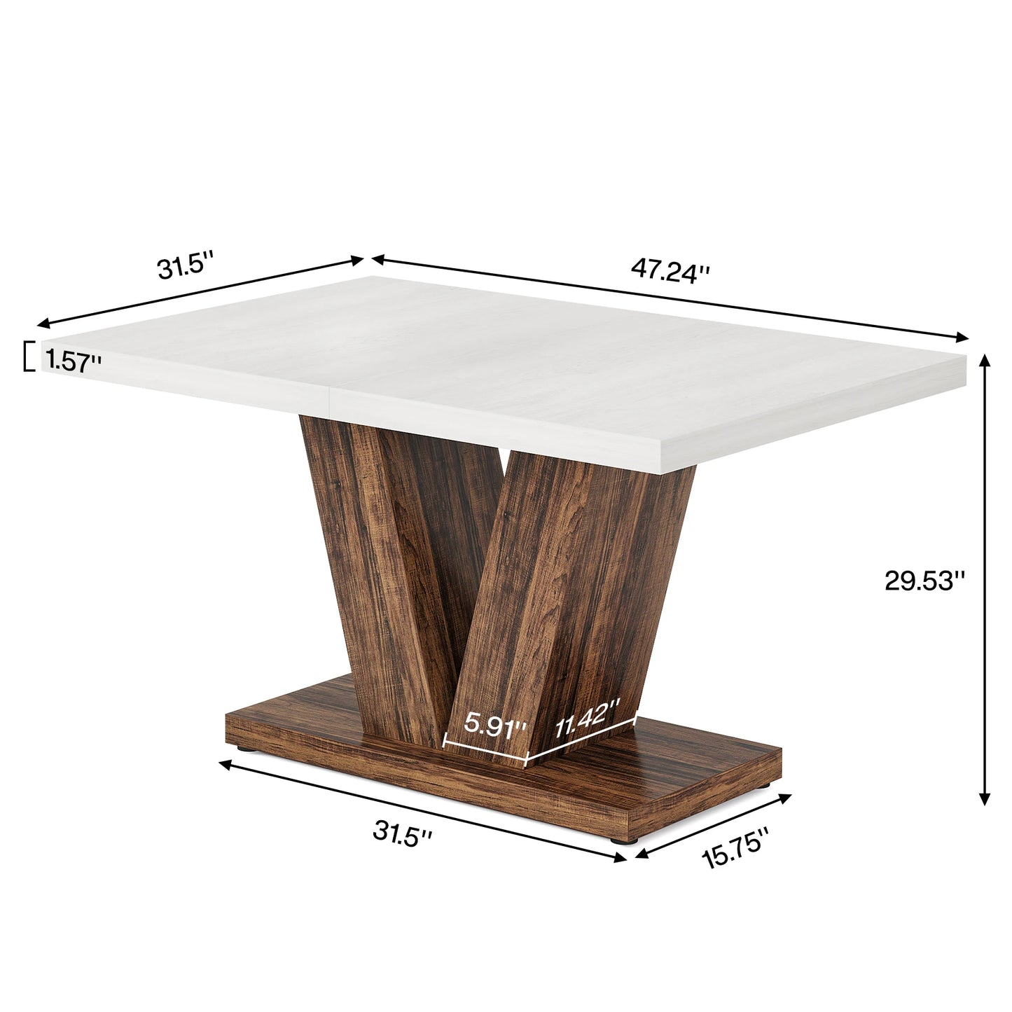 Tribesigns 47-Inch Dining Table for 4, White Kitchen Dinner Table with Heavy Duty Pedestal, Farmhouse Wooden Eating Table