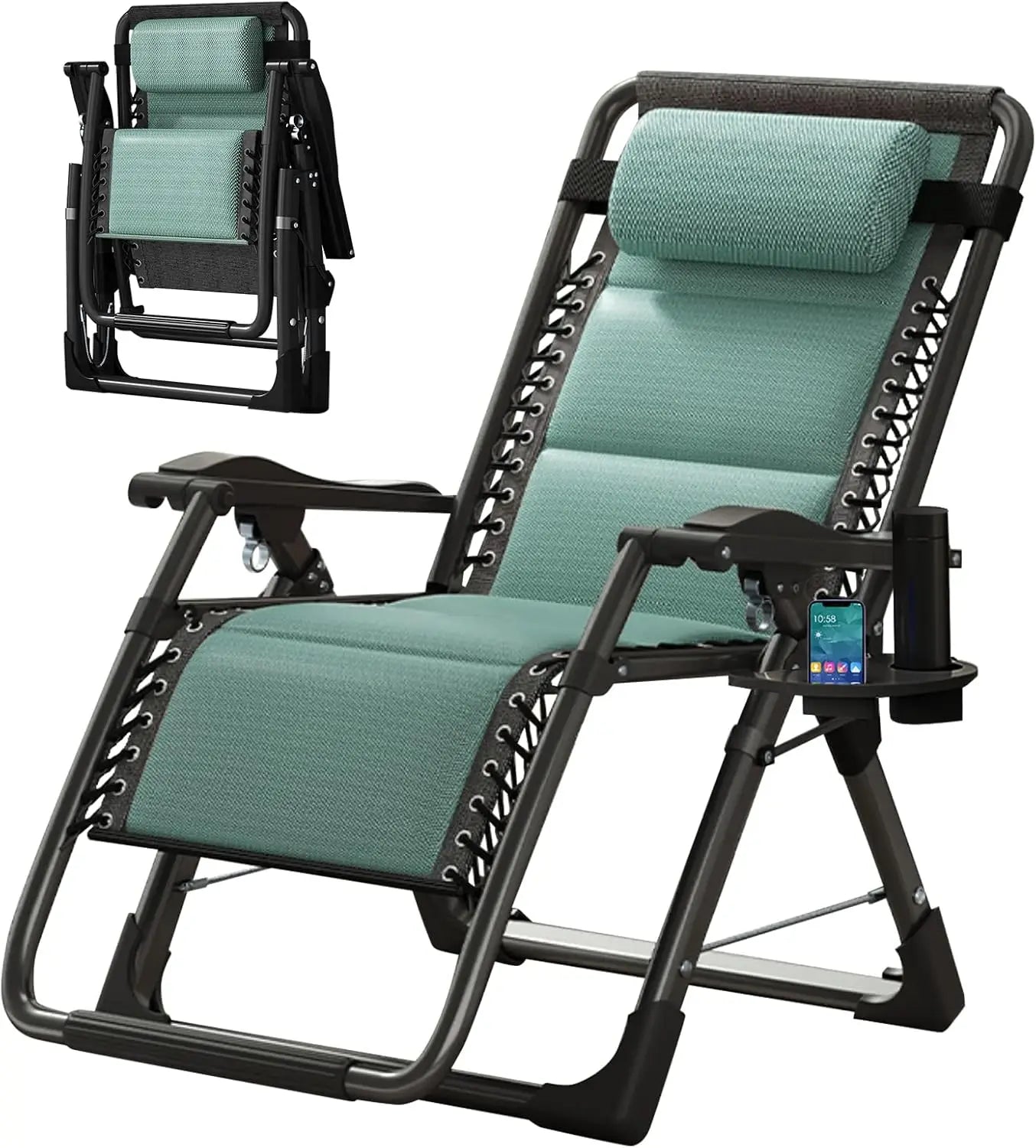 Zero Gravity Chair, Reclining Lounge Chair with Removable Cushion & Tray for Indoor and Outdoor, Patio Recliner Folding Reclinin