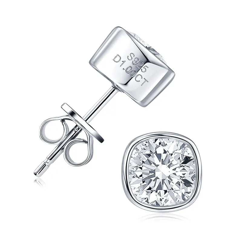 OXTAO Moissanite Stud Earrings 925 Sterling Silver D Color Moissanite Square Earrings for Men Women Certified Jewelry 6x6mm 1CT