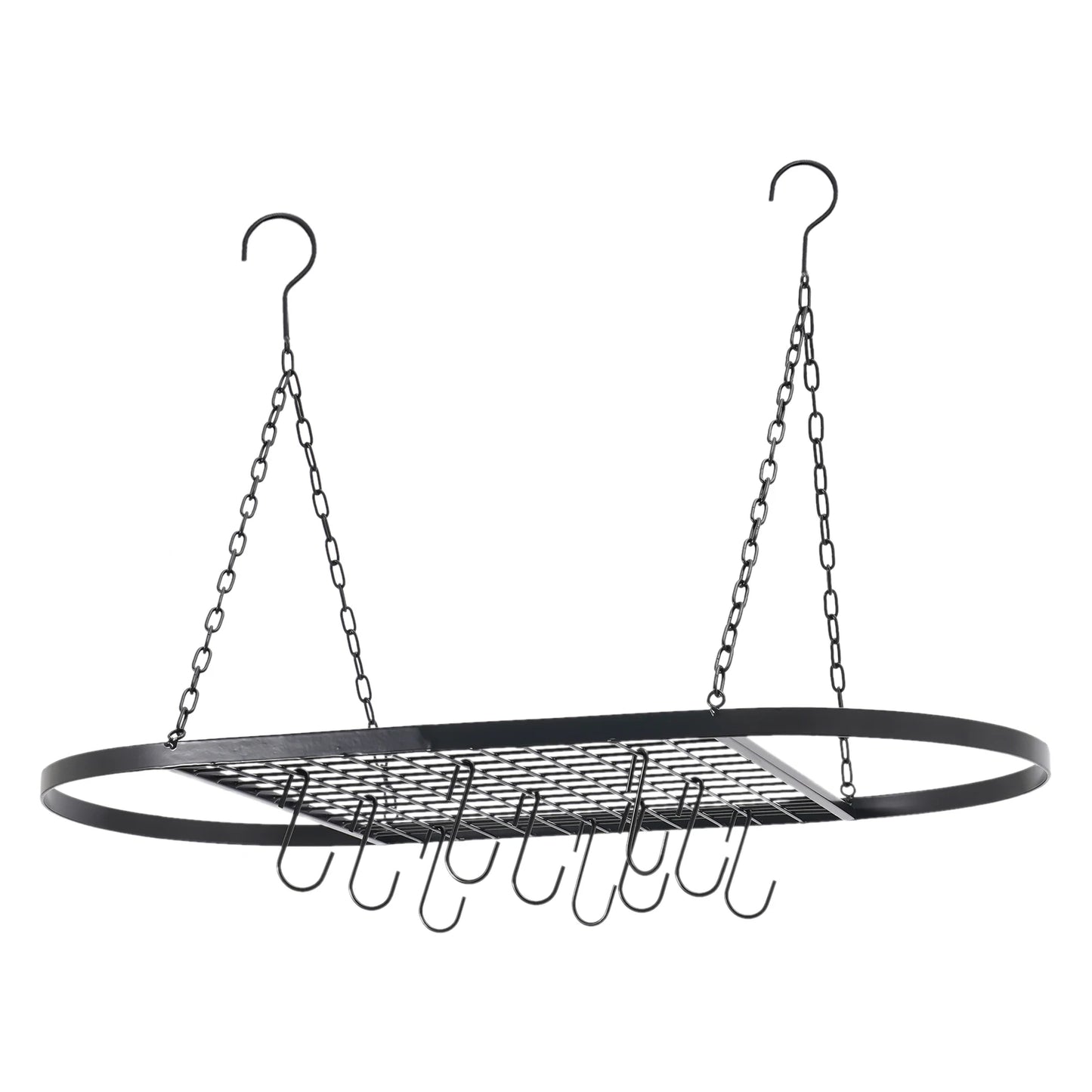 Iron Ceiling Mounted Pot Rack with Grid and Hooks, Simple Installation and Cleaning