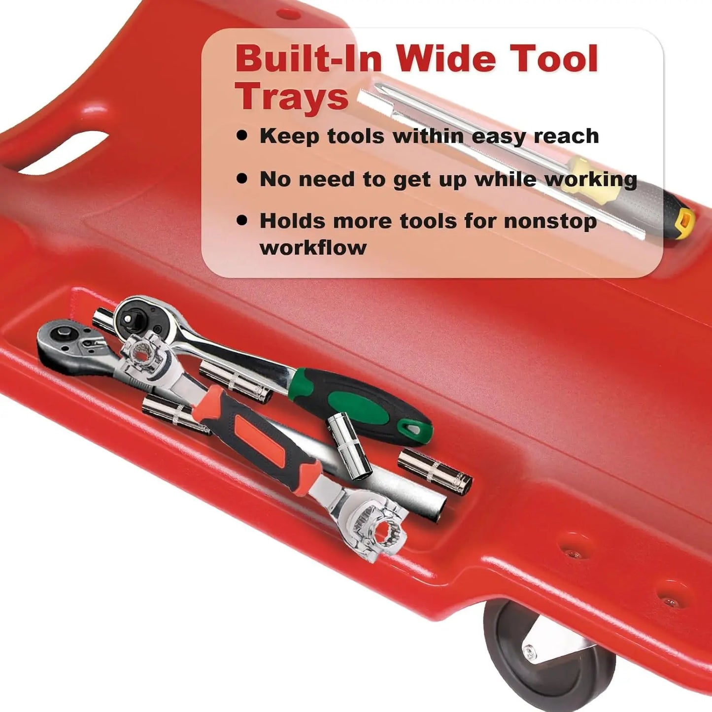 36 Inch Mechanic Rolling Garage Crawler with Padded Headrest, Lightweight Car Crawler, Mechanic Cart with Dual Tool Trays and Qu