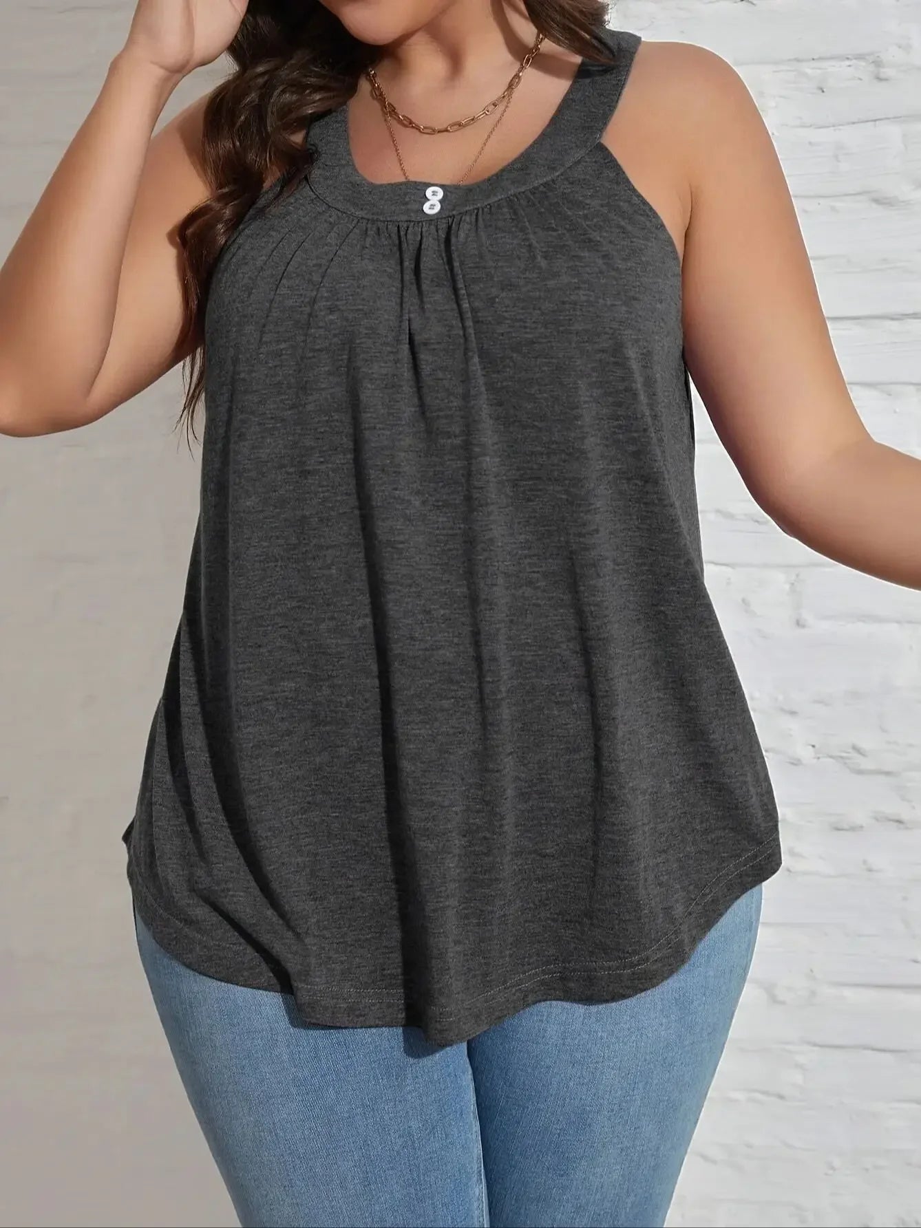 2025 New Plus Size Women's Round Neck Spliced Button Fashion Casual Elegant Vest Spring and Summer