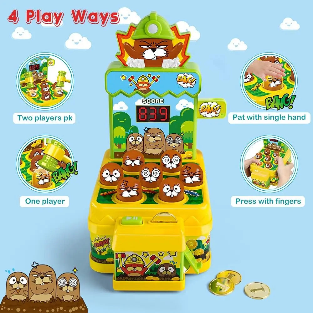 VATOS Mini Coin Operated Arcade Game Bank with 2 Hammers, Interactive Electronic Developmental Toy for Kids Ages 3-6