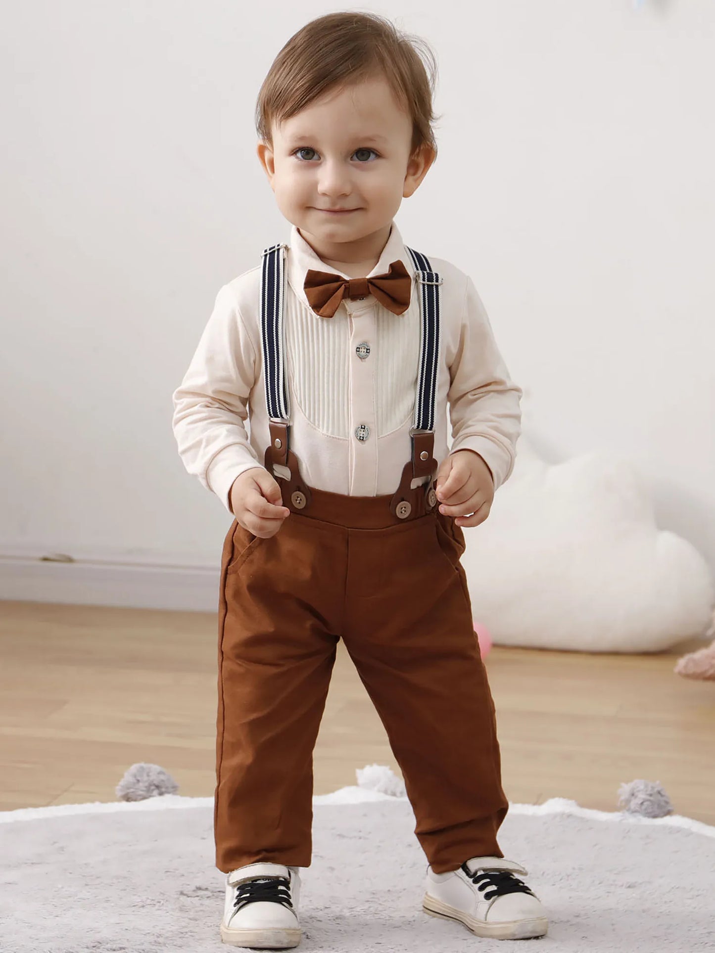 Baby Boy Clothes Wedding Outfit Suits,Infant toddler Boy Gentleman Set, Dress Shirt+Vest+Suspender Pants+Bowtie