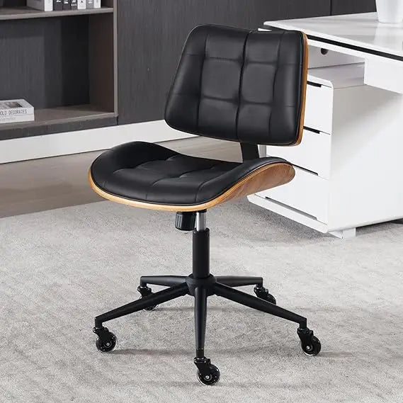 Home Office Desk Chair with Wheels, Adjustable Height Armless Office Chair, PU Leather Mid Back 360° Small Computer Chair, Moder