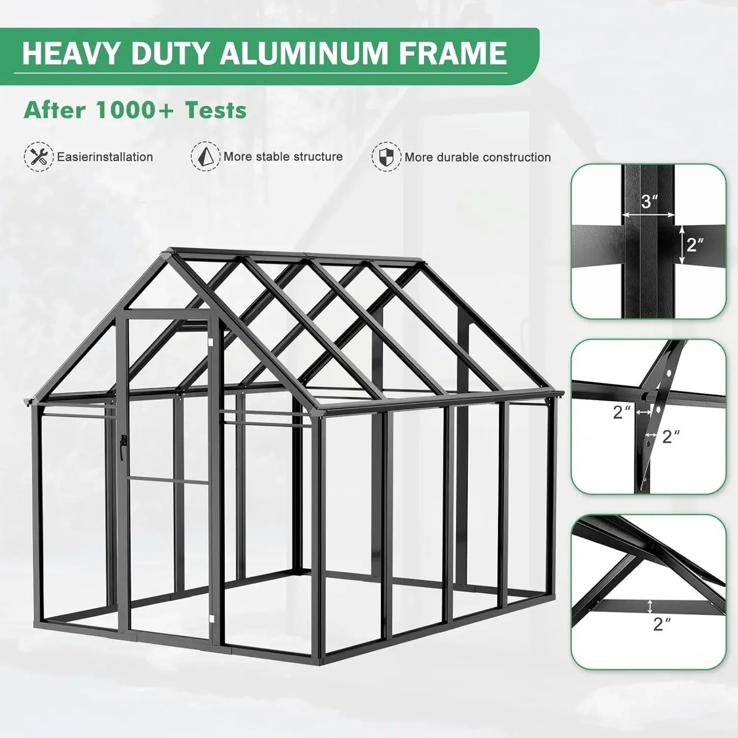 Polycarbonate Greenhouse Kit,8x6x6 FT Outsides Heavy Duty Green House with Transparent Panels Windows Door for Backyard Garden