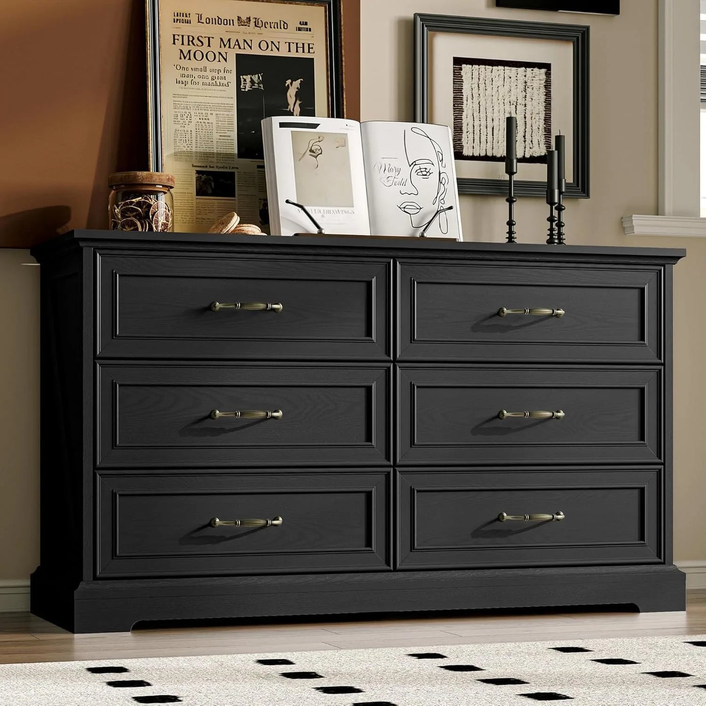 Farmhouse 6 Drawers Dresser for Bedroom, 48" Wide Modern Chest of Drawers with Deep Drawers & Bar Handles,