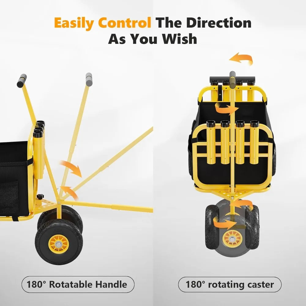 Hot Sale - Fishing Cart, Foldable Trolley with 11" Airless Tires, Beach Trailer with Large Cargo Basket, 550 lbs Load Capacity