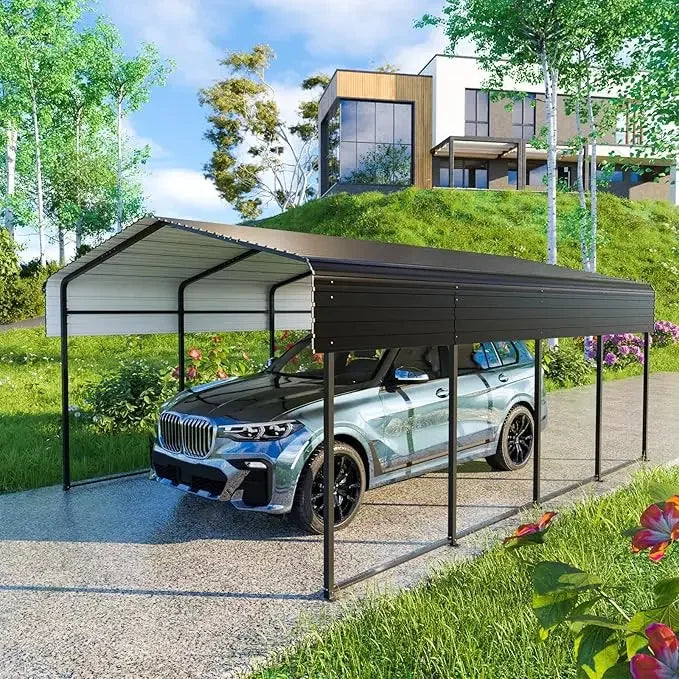 Metal Carport 10 * 15 FT Heavy Duty Carport Canopy with Galvanized Steel Roof Multi-Use Shelter Outdoor Portable Garage
