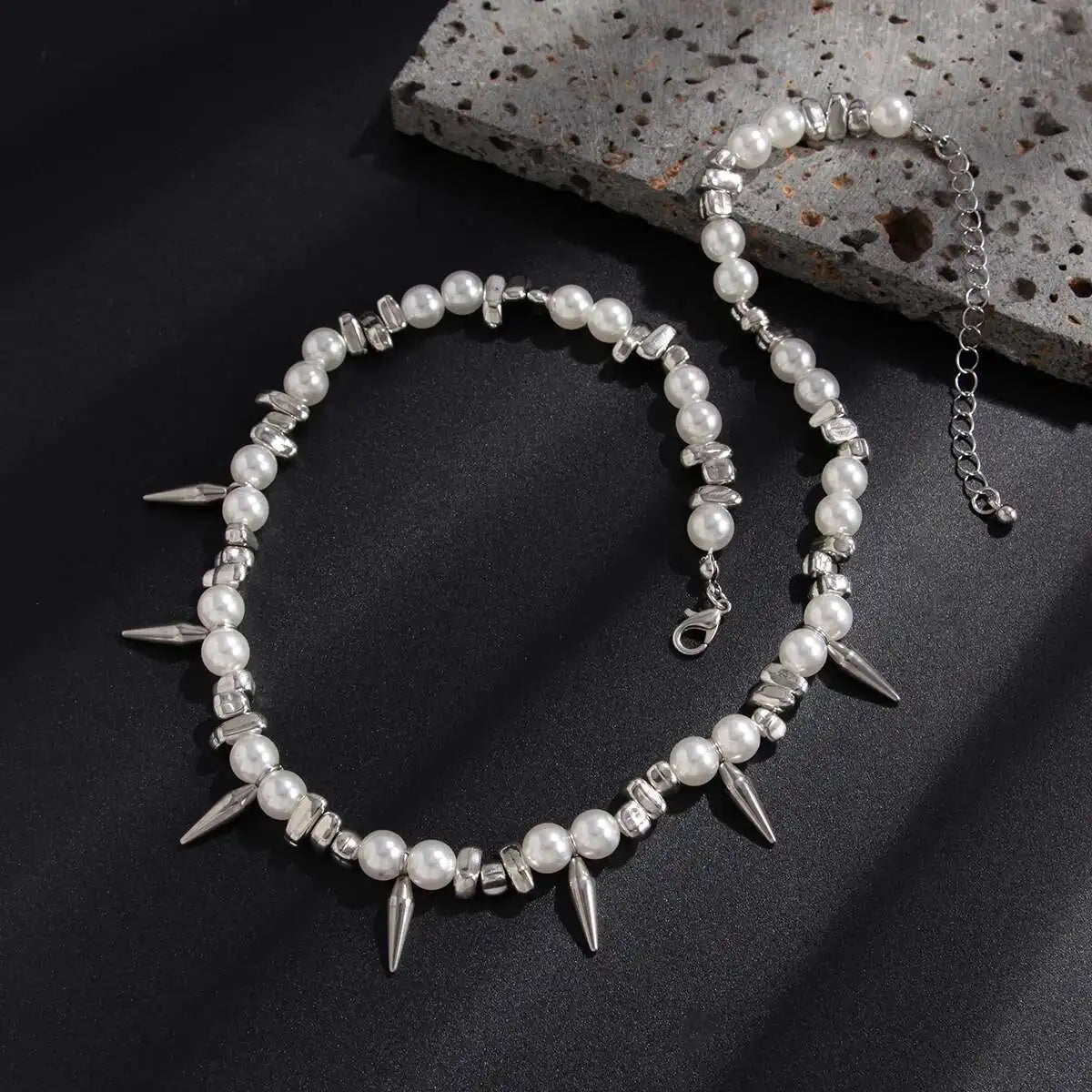 Ingemark Hip Hop Stainless Steel Imitation Pearl Chain Necklace for Men Trend 2025 Goth Rivet Pendant Choker Grunge Jewelry Gift