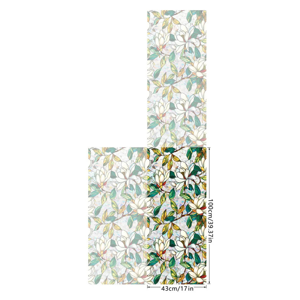 Static Cling Decor Window Film, Vivid Plant Flower Stained Glass Window Decals Sticker Sunscreen Window Clings For Room Kitchen