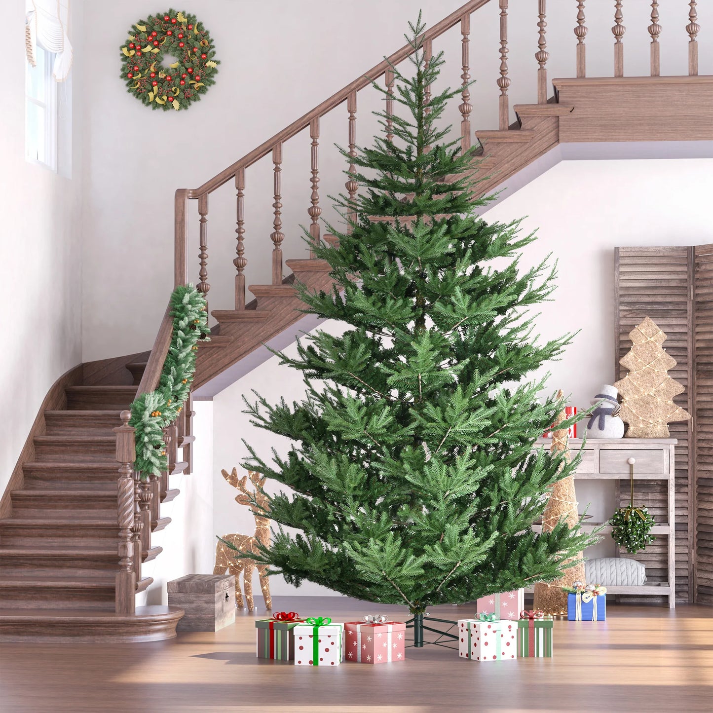 9' Artificial Christmas Tree with Realistic Branch Tips, Auto Open for Party