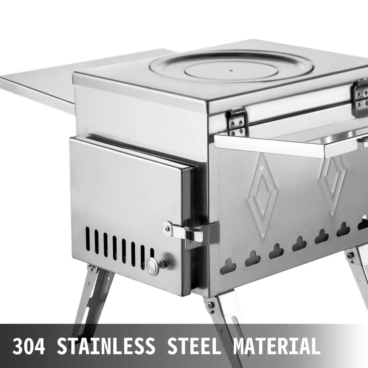 Tent Wood Stove 17.5x14.7x10.6 inch, Camping Wood Stove 304 Stainless Steel With Folding Pipe, Portable Wood Stove 95.7 inch