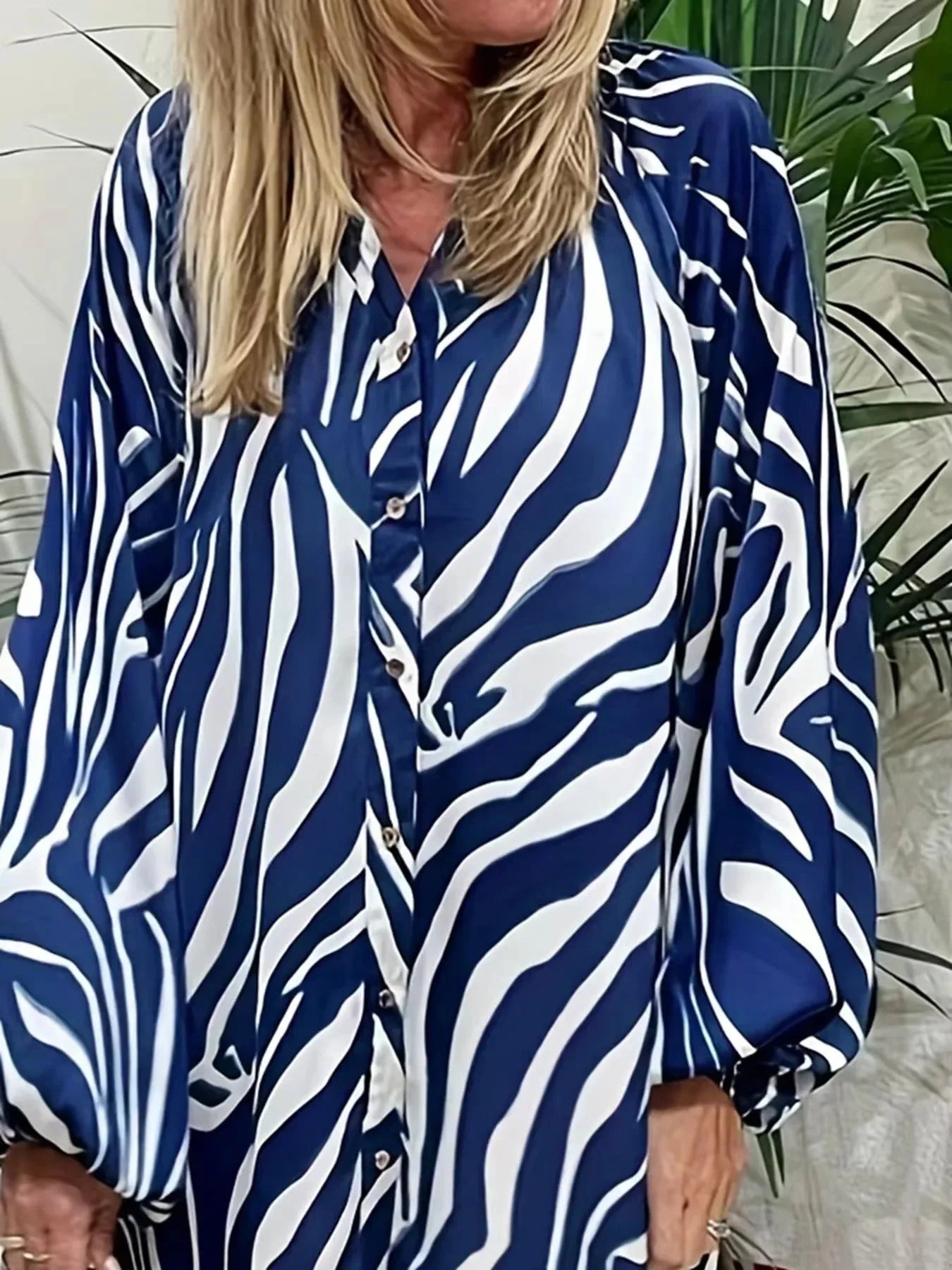 Plus Size Women's Striped Long Sleeve Shirt Dress Fashion Lantern Sleeve Dress Elegant Button Decoration Casual Long Dress