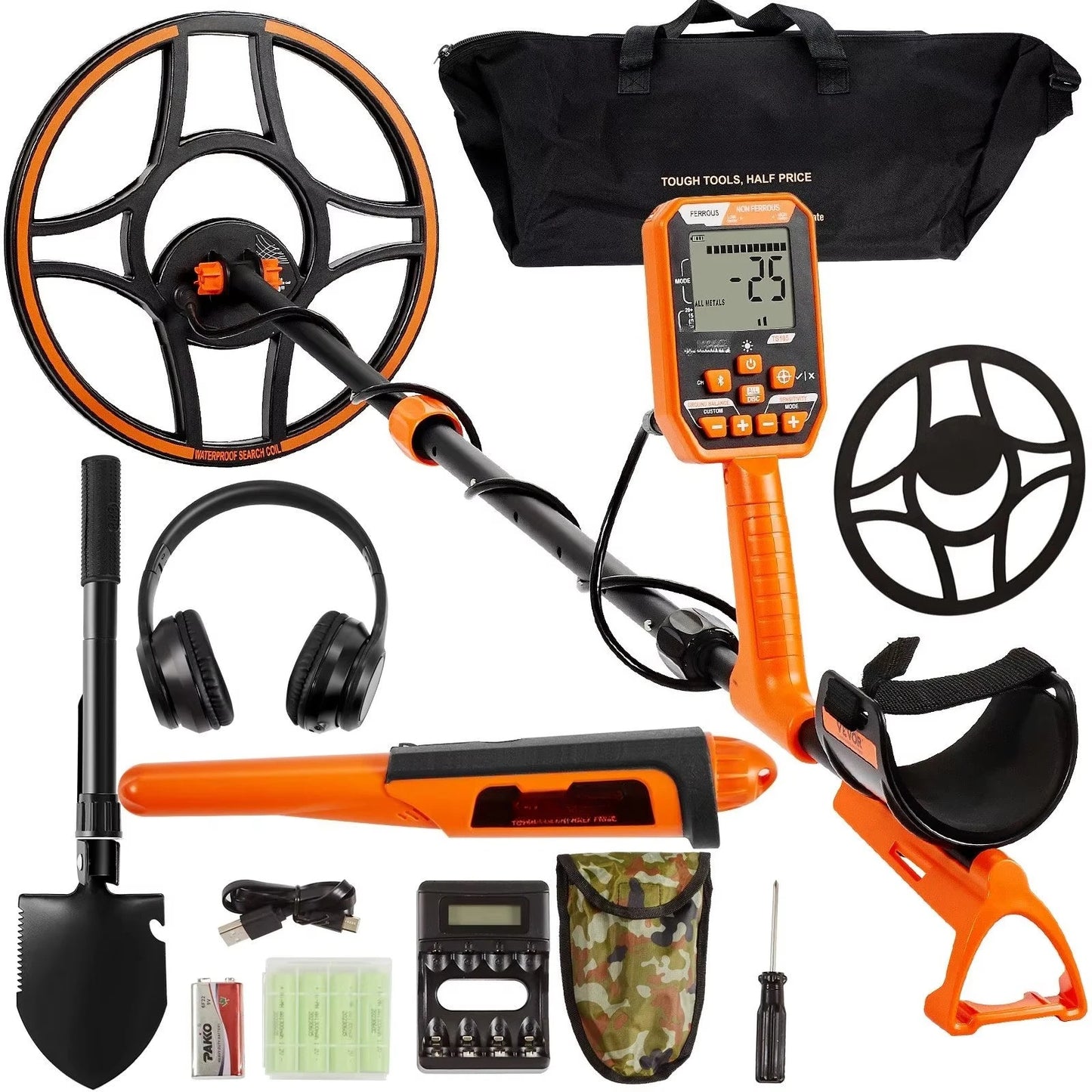 Professional Metal Detector - 10ft Underwater, 7 Search Modes w/Bluetooth Headset & Full Accessories Kit