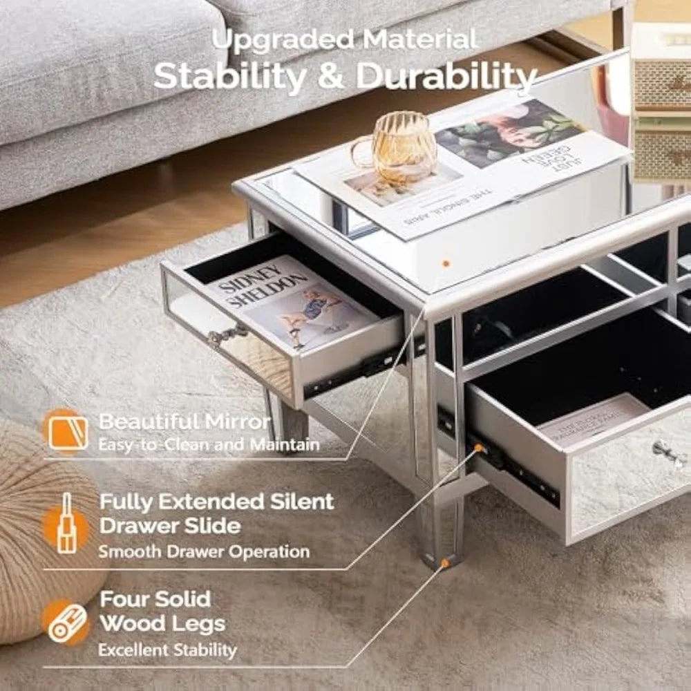 Modern Lift Top Coffee Table with Drawers for Living Room, Silver, 35" x 19" x 18"