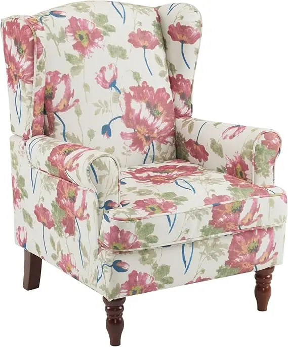 Floral Accent Chair, High Back Upholstered Armchair with Solid Legs, Leisure Single Sofa Chair for Living Room, Bedroom, Home O