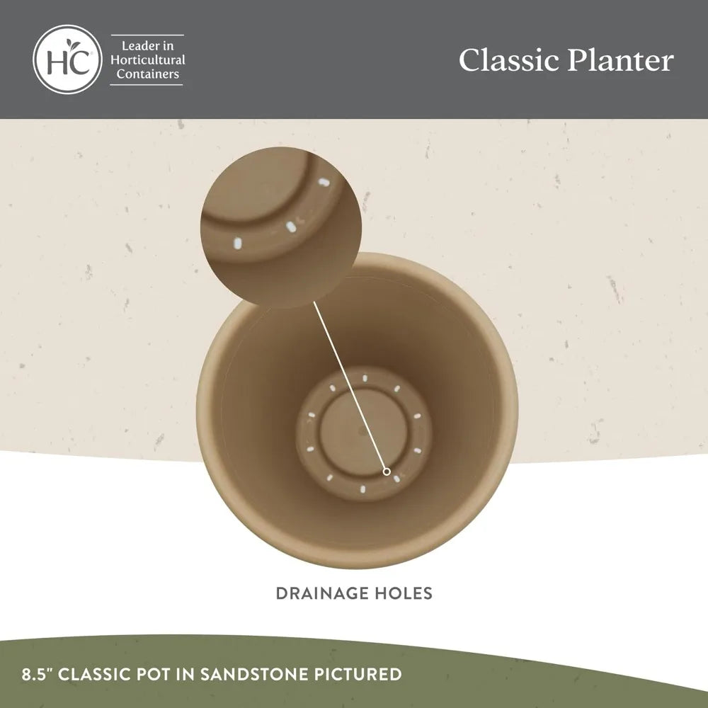 The HC Companies Classic Round Plastic Plant Pot w/Rolled Rim - Lightweight & UV Resistant Flower Pot for Herbs & More - Outdoor