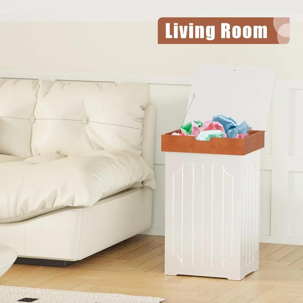 13 Gallon Kitchen Garbage Can Wooden Trash Cabinet with Lid Dog Proof for Home