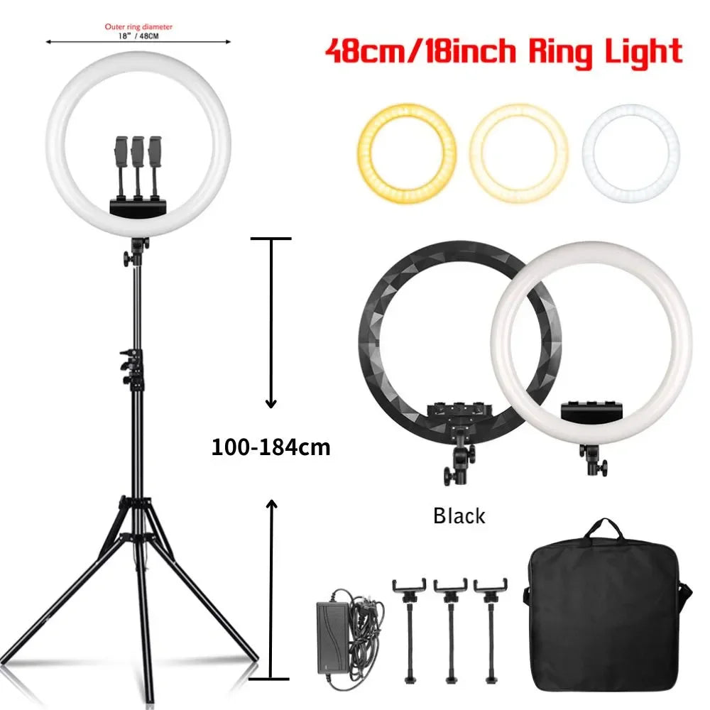 18 Inch UltraThin Ring Light LED Selfie Video Lamp With Tripod Stand Phone Clip For YouTube Live Light Photo Photography Studio
